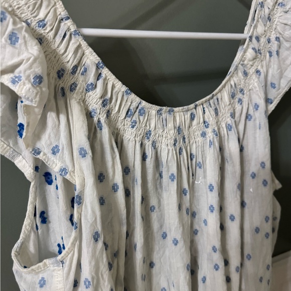 We The Free Jules Dress Cotton Tunic Top Ivory and Blue Patterned Top - Picture 7 of 7